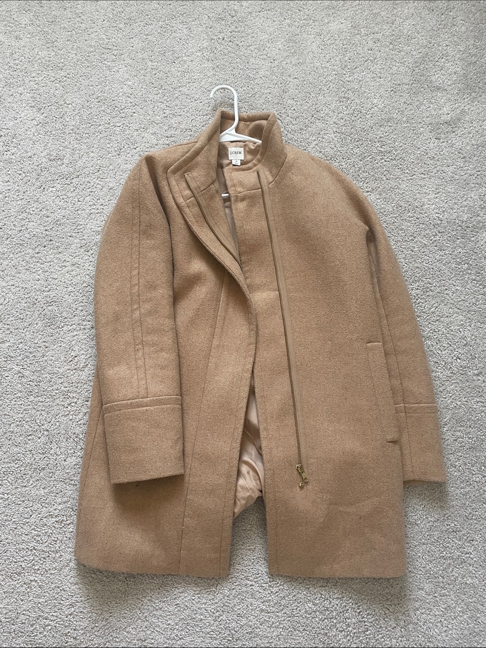J. Crew Women's Camel Wool-Blend Stand Collar Pea Coat